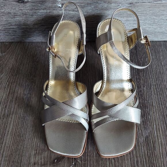 Vintage 90s Rampage Champagne Fabric Strappy Heels Size 9M - Picture 3 of 8